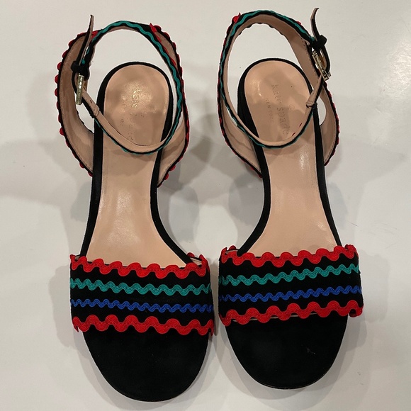 KATE SPADE Piedra Scallop Suede Block Heel Sandal Black/Multi Size 9 - Picture 2 of 9